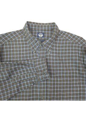 Dockers Mens Long Sleeve Plaid Button-Up Shirt L Cotton Wool Blend Brown Blue